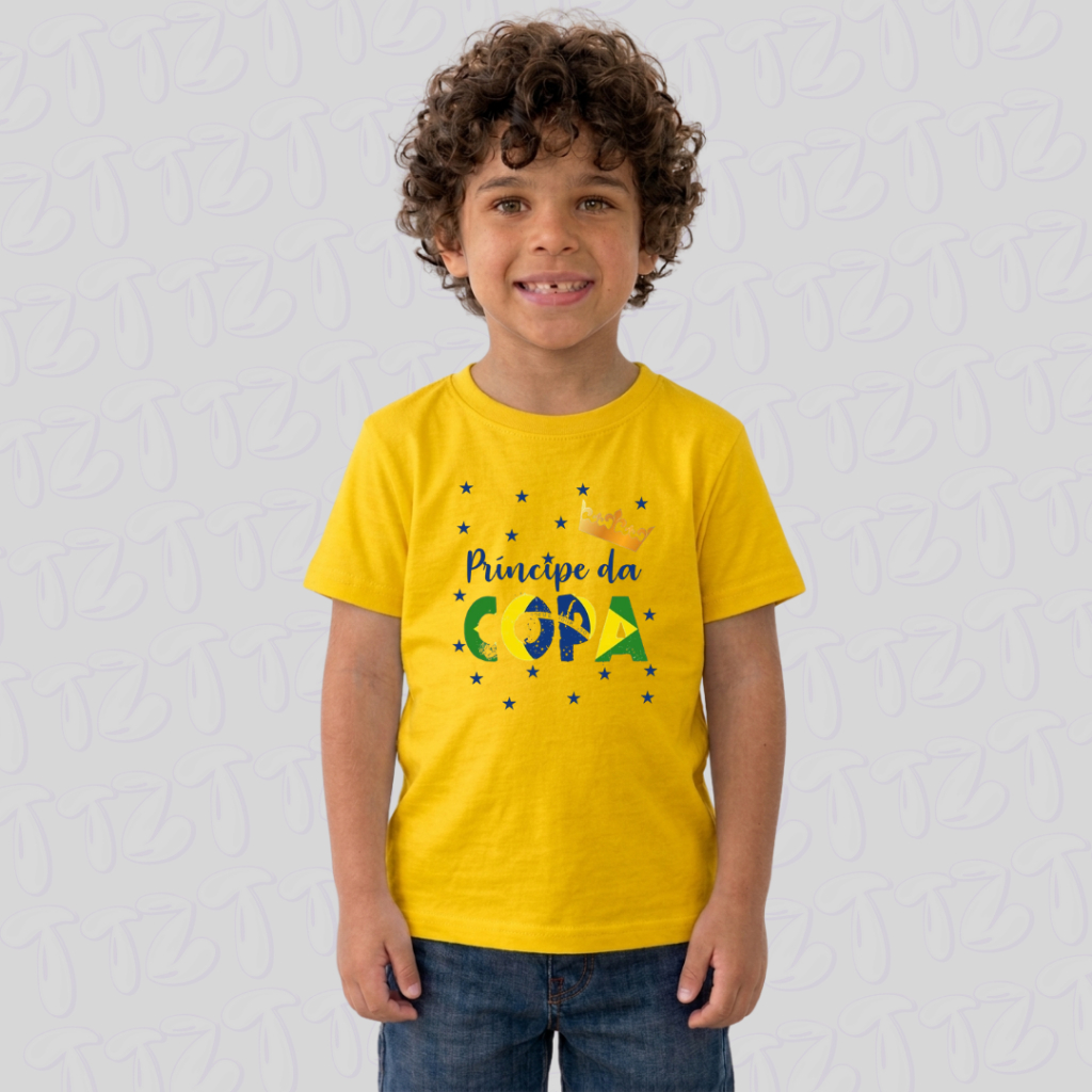 Camiseta Infantil Príncipe Da Copa 100% Algodão Camiseta Do Brasil Infantil Masculina Menino