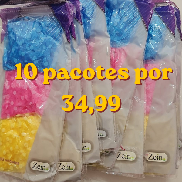 Touca de Banho Plástica Impermeável Colorida Art Beauty Kit 10 Pacotes C/ 3 Unidades Cada