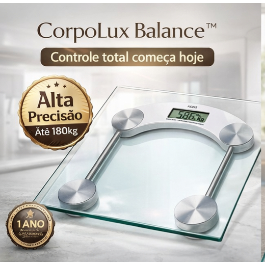 CorpoLux Balance™ – Balança Digital de Alta Precisão até 180kg com Design Premium em Vidro