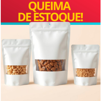50 UNI SAQUINHO SACO STAND UP POUCH LISO HERMÉTICO PARA ARMAZENAMENTO DE ALIMENTOS ZIP BRANCO em Oferta na Shopee