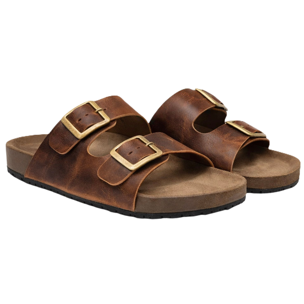 Sandália Chinelo Em Couro Masculino Feito a Mão New Birken Café