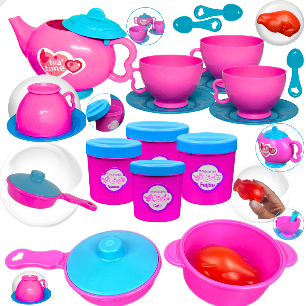 Kit Cozinha Infantil de Brinquedo 18 Peças Faz de Conta Panelas Comidinhas Xícaras Acessórios em Oferta na Shopee