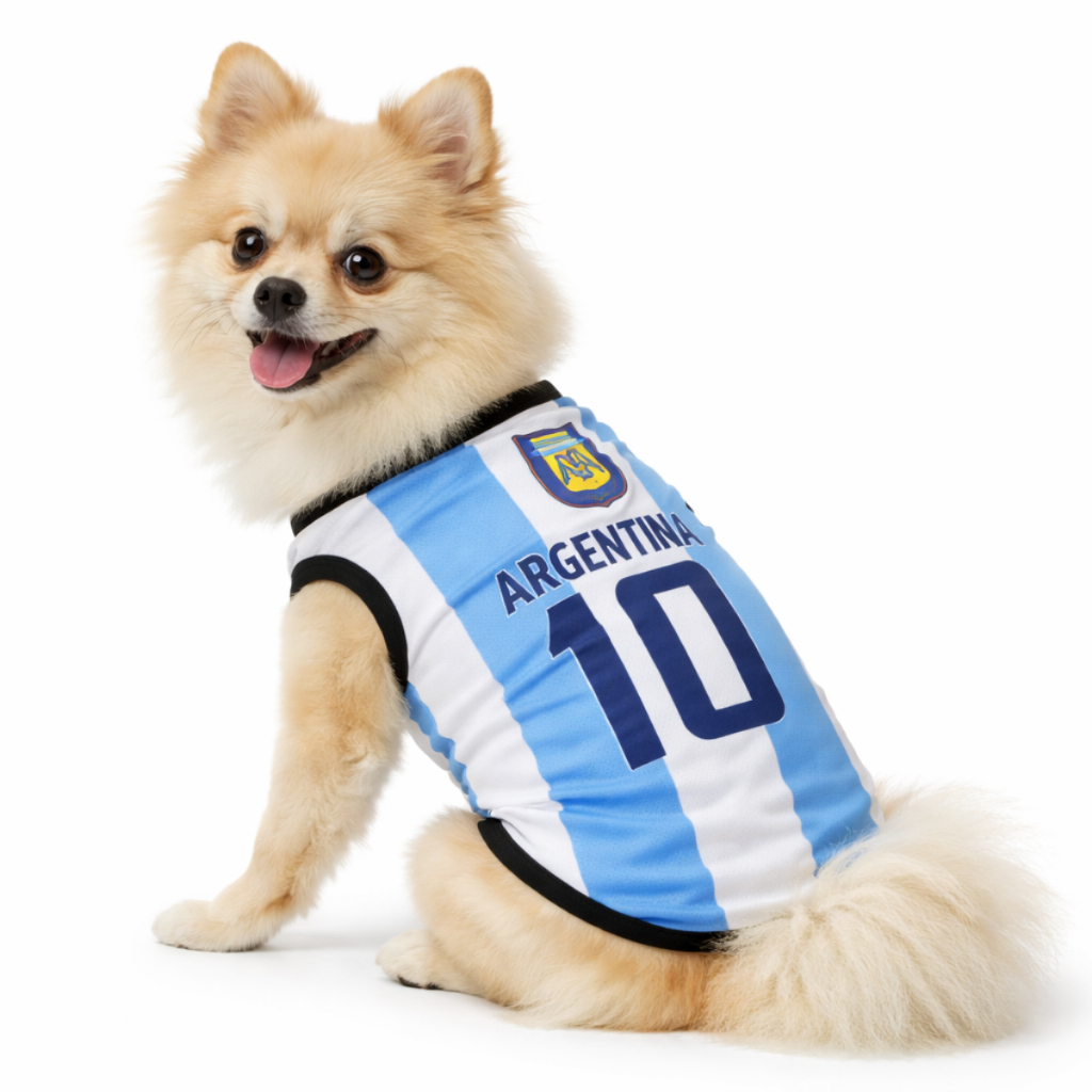 Roupinha Pet Argentina Camisa Copa do Mundo Argentinos Nº10 Roupa Cachorro e Gato Torcida 2026 Futebol Azul Tamanhos