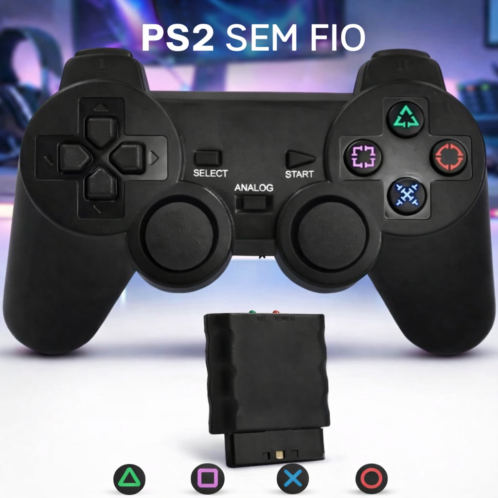 Controle PS2 Sem Fio Joystick Analógico Playstation 2 Ergonomico Wireless Plug Play Gamer
