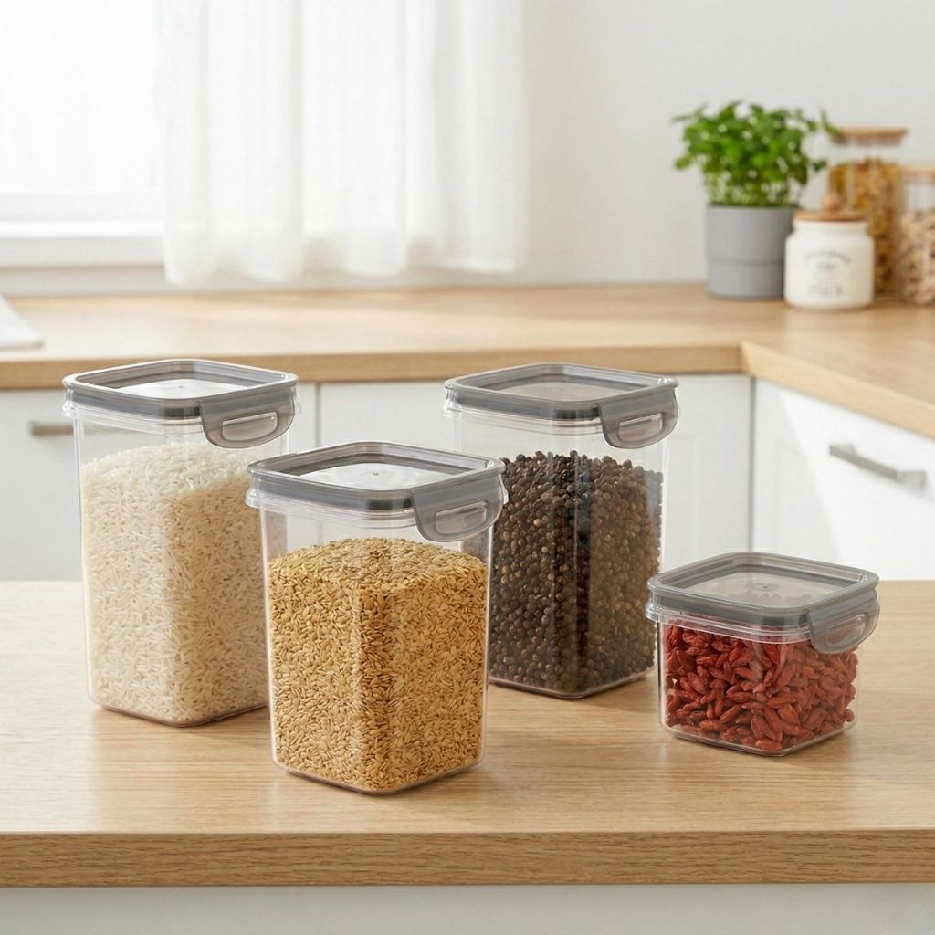 Kit 4 Potes Porta Mantimentos Trava Mais Cristal 380ml e 1,24L - Praticidade e Organização