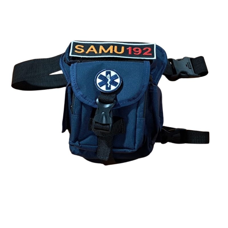 Bornal Pochete de Perna Azul Marinho SAMU 7 bolsos  com Cinto Mira