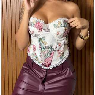 yessi com bojo-veste de um 38 a 40 corset tomara que caia corset amarraçao nas costas corset floral