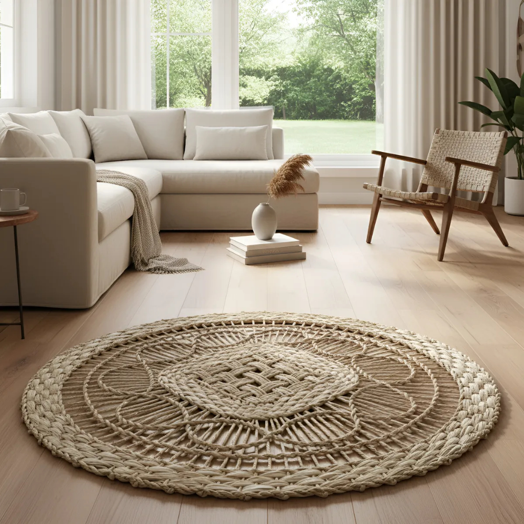 Tapete De Palha Redondo  Artesanal  Decoração Sala Quarto consultorio varanda espaço gourmet parede em Oferta na Shopee