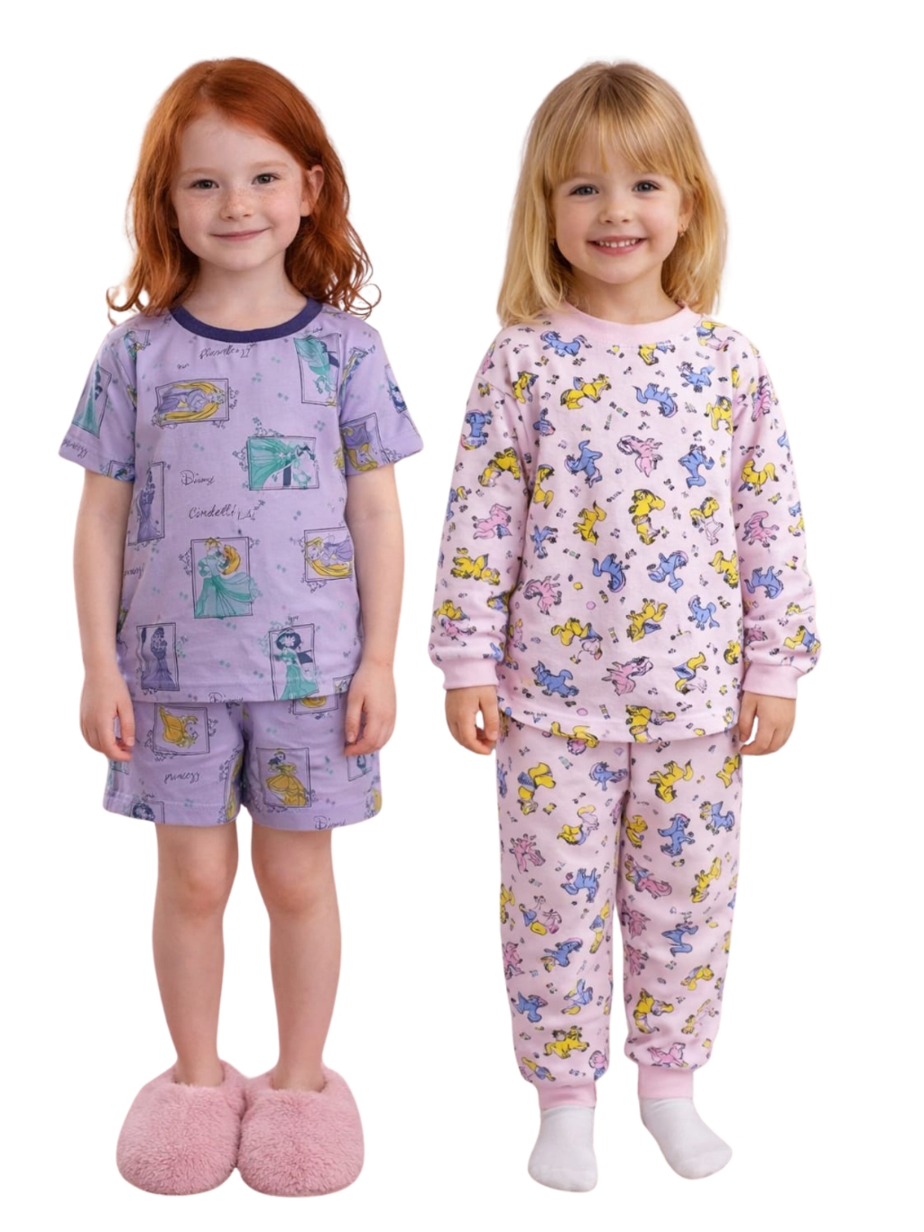 Kit 4 peças Pijama Infantil Menina Manino Estampado 2 Blusas Manga Curta e Longa 1 Calça 1 Short Dormir Afd