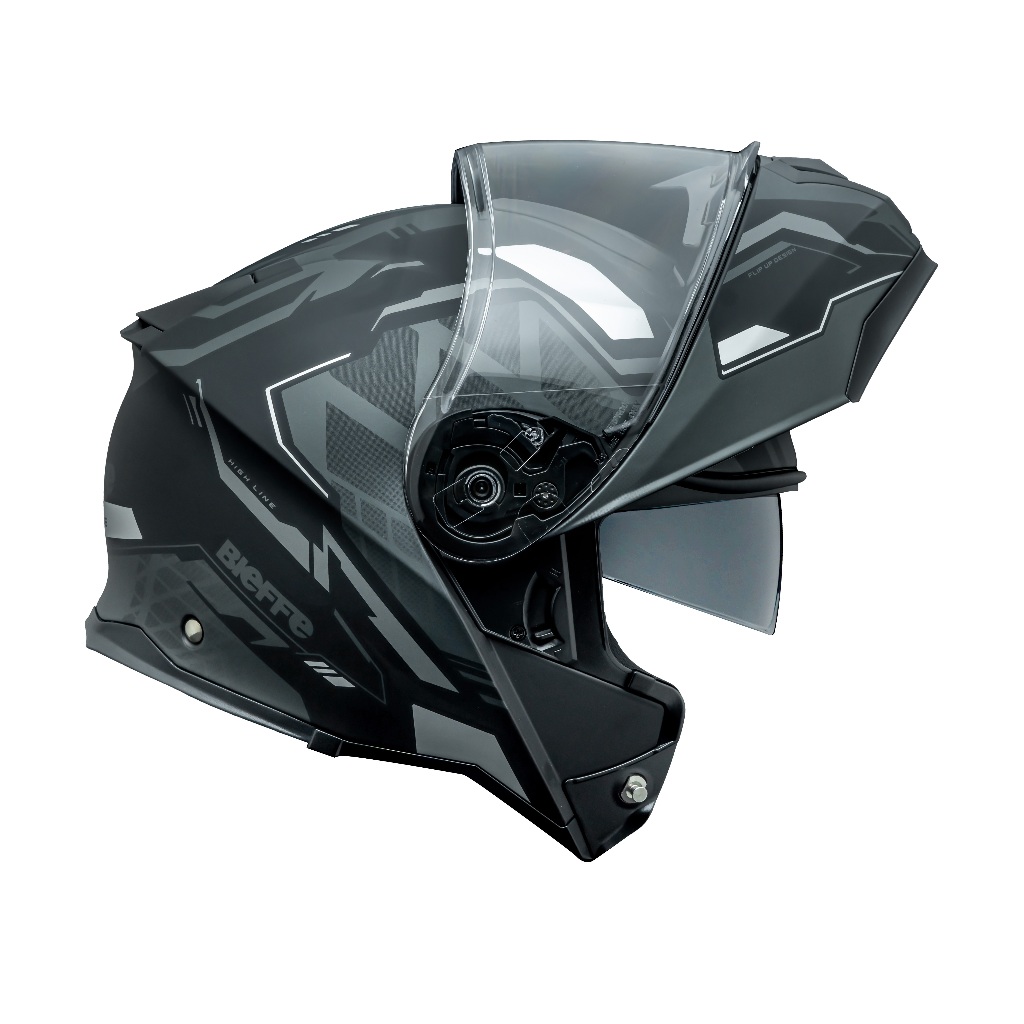 Capacete Moto Escamoteável Marca Bieffe Premium - B-Dynamic Attractie Preto Fosco c/ Grafite Robocop