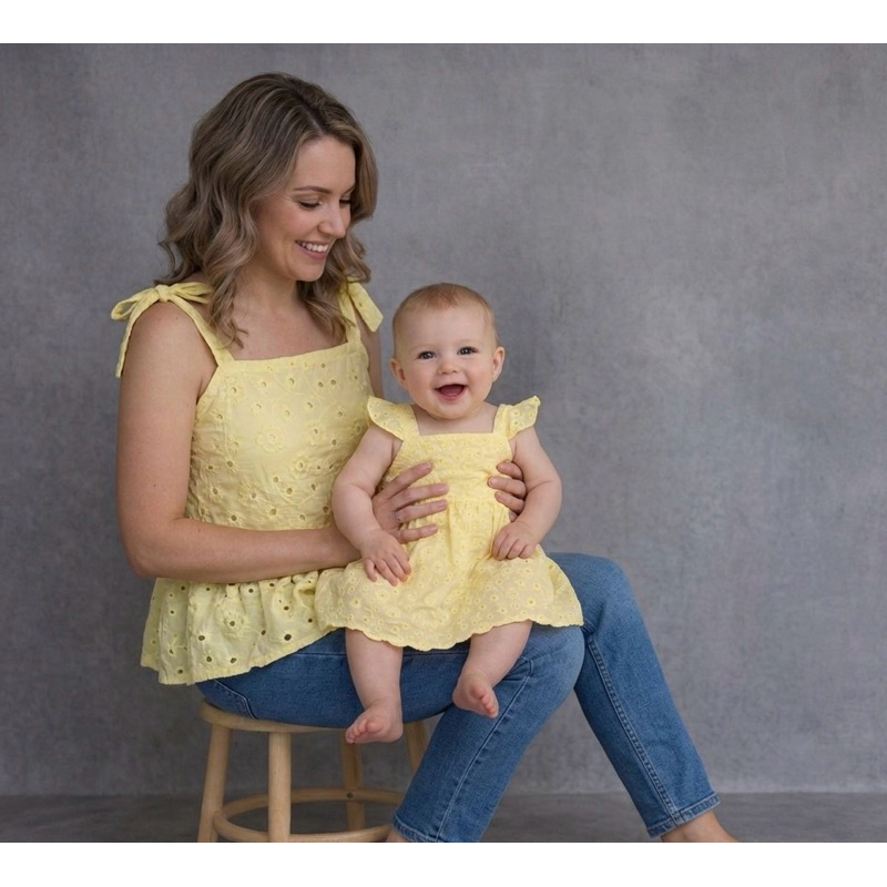 kit tal mãe tal filha blusa e vestido em lese