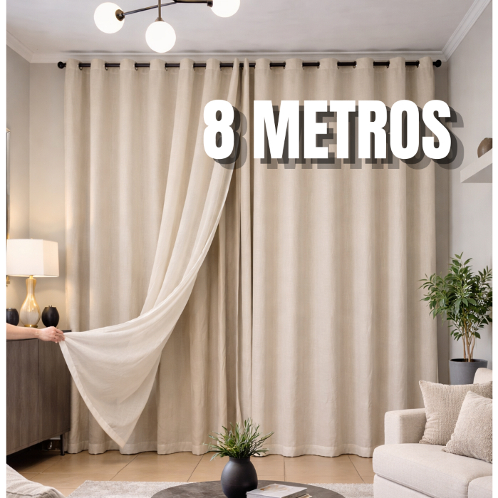 Cortina Voil Linho Blackout 8 Metros Para Sala Grande Ilhós Cromado Envio Imediato