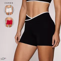 Short Curto Feminino Fitness Academia Poliamida Cós Cruzado Afina Cintura Kate Coleção Duo