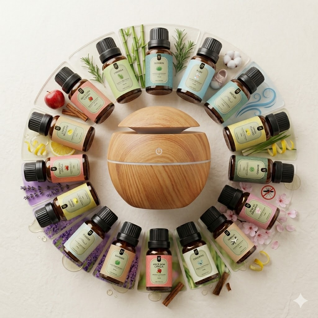 Imagem Kit 12 Essências 10ml + Difusor Elétrico Escolha Cor E Aroma