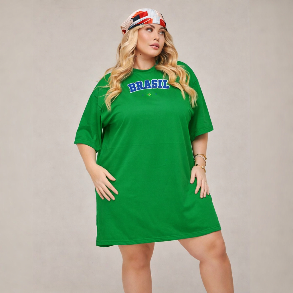 Camiseta Brasil Feminina Plus Size Soltinha Algodão Promoção Oversized