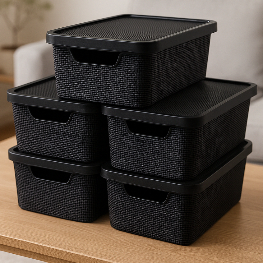 Kit Caixas Organizadoras Com Tampa 6L 2L Jutta  - Organizador Gavetas Banheiro Quarto Escritório