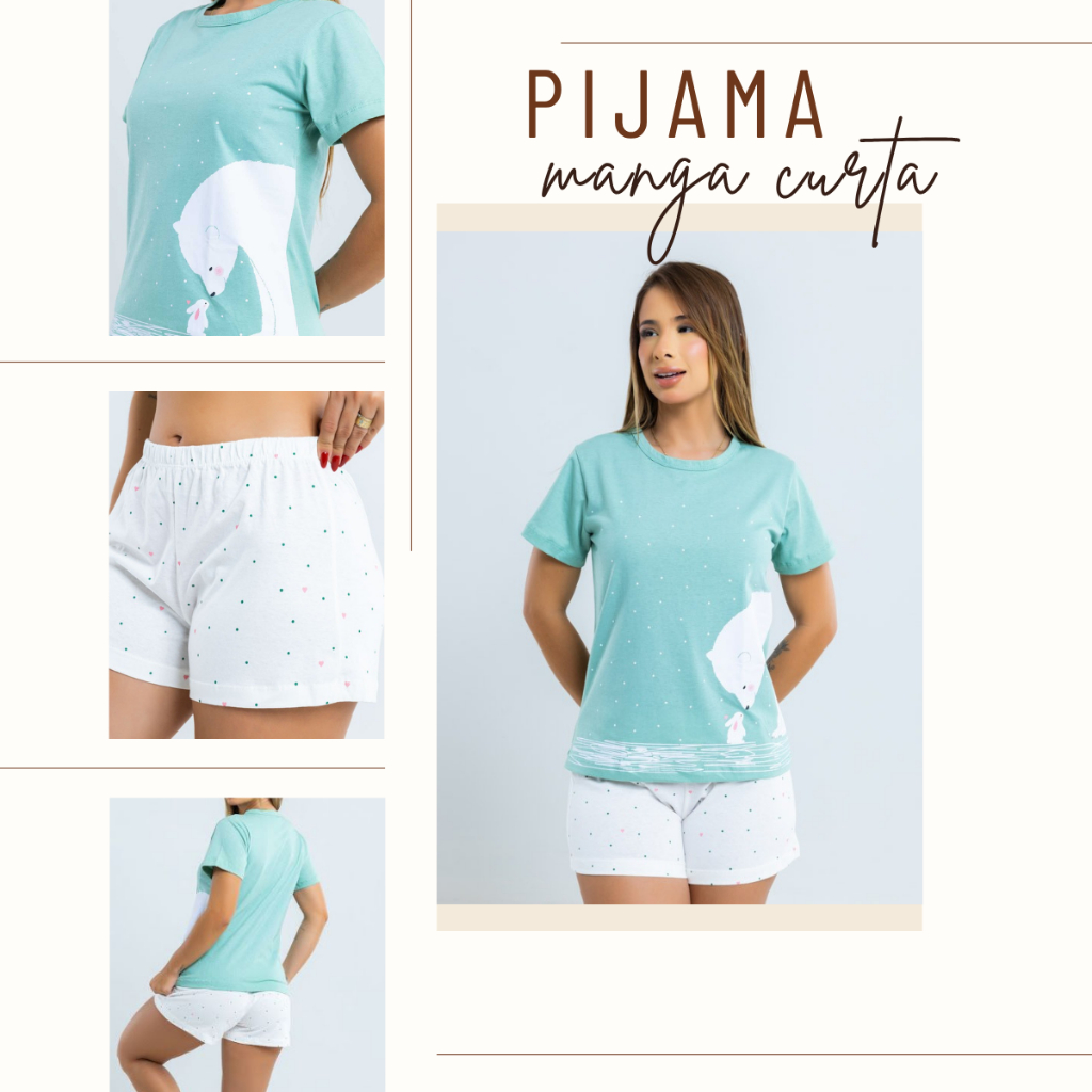 Pijama Algodão 100% Feminino Manga Curta