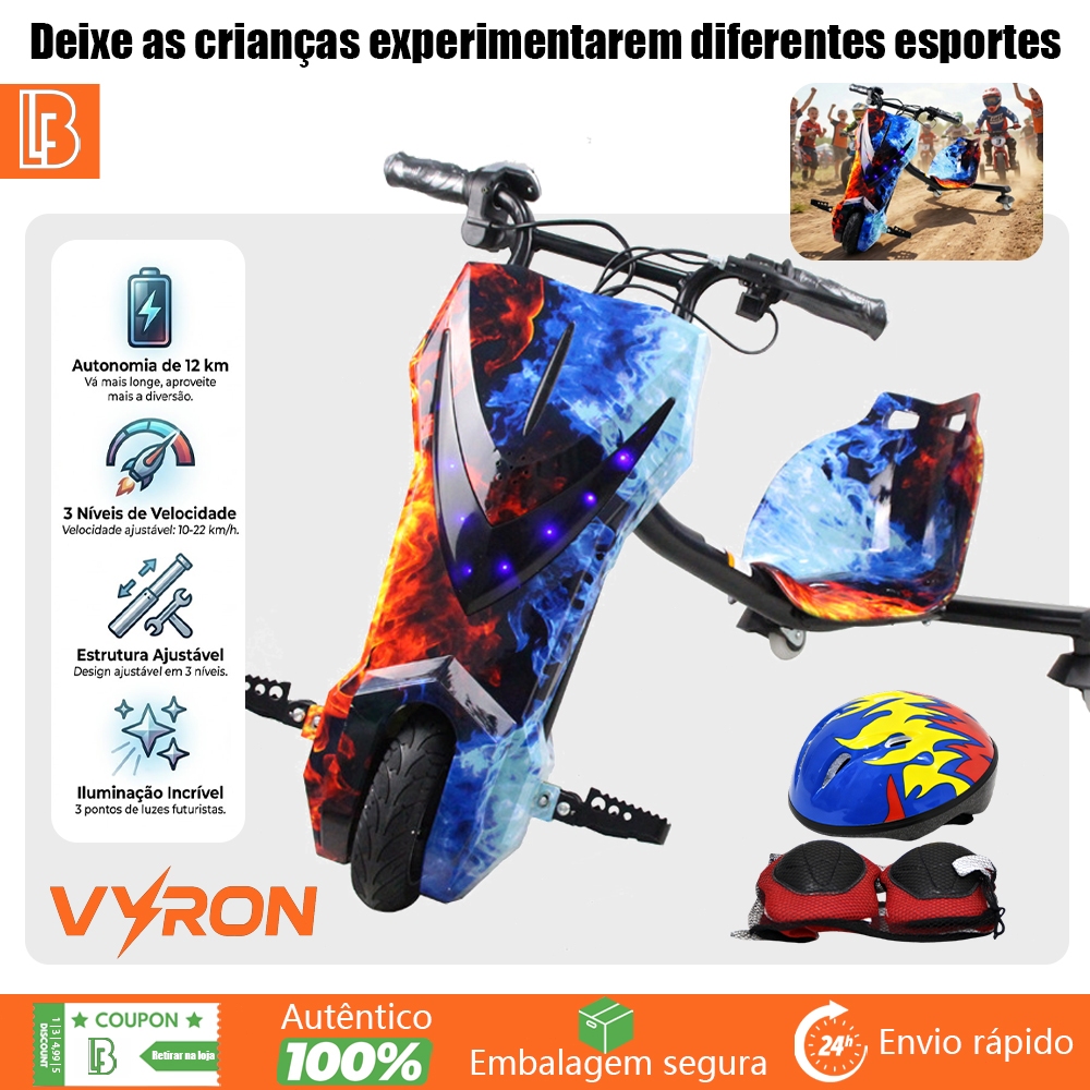 VYRON Triciclo Elétrico Drift Trike 250W Giro 360° LED Bluetooth 3 Velocidades Para Crianças e Adultos em Oferta na Shopee