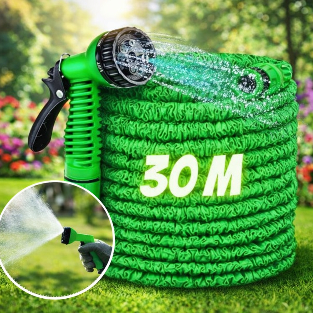 Mangueira Expansível 30m Jardim com Esguicho, Ajustável, Leve, Não Enrola, Lavagem Carrom Jato Forte