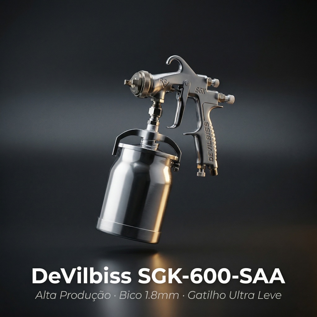 DeVilbiss Pistola De Pintura Profissional Sucção SGK 600 SAA Alta Produção Bico 1.mm Caneca Alumínio