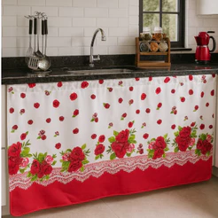 Cortina de Pia Cozinha Estampado Tecido Oxford 1,50m x 0,80cm Fácil De Instalar Lavável Resistente