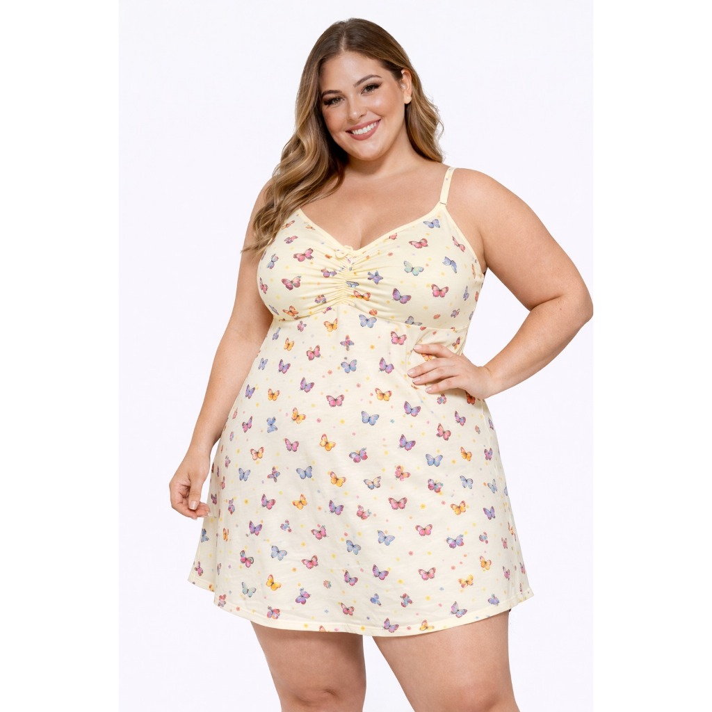 Kit 2 Camisola Liganete Estampada Plus Size Adulto Conforto Leve E Sensual