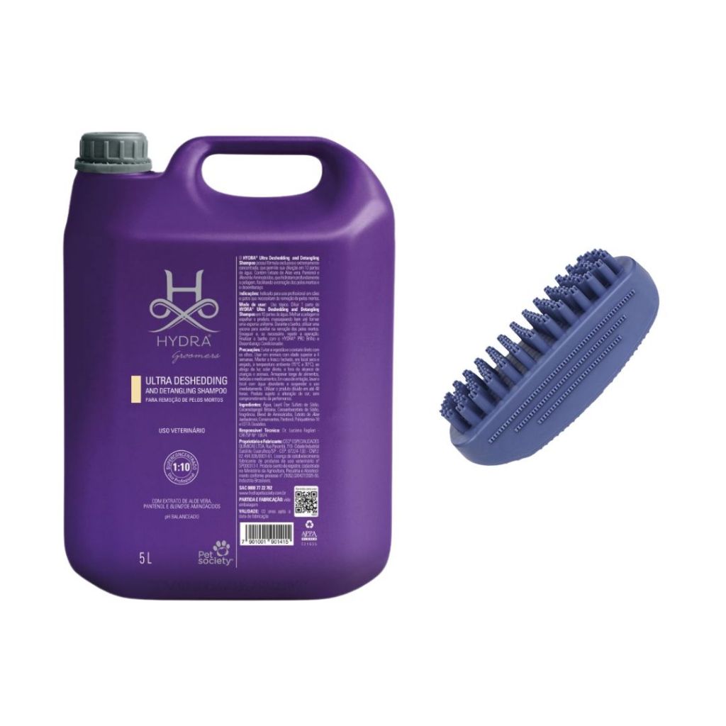 Kit Produtos Pet Shampoo Hydra Ultra Deshedding 5L + Escova Banho Pet