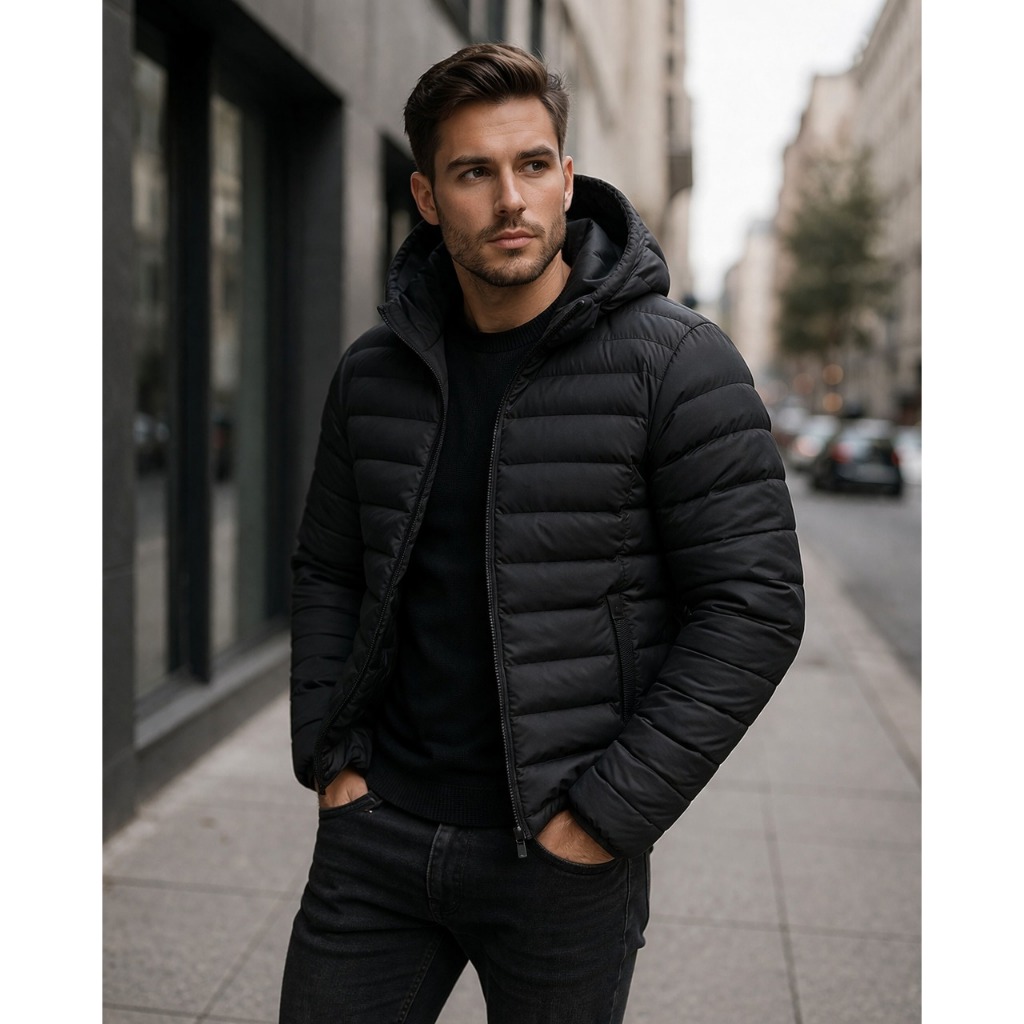 Jaqueta Bobojaco Impermeável Masculina com Capuz Inverno Corta Vento Acolchoada Leve Quente 2002910