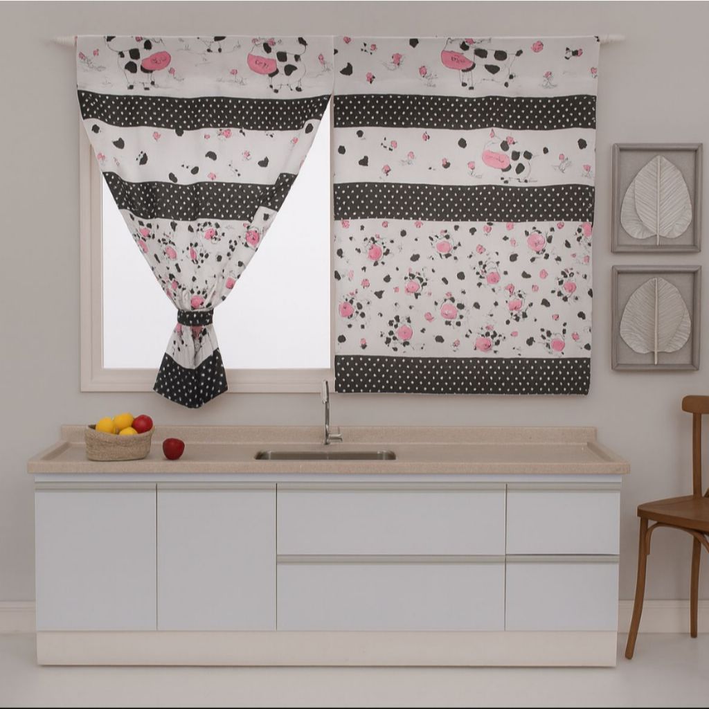 Cortina de Janela Para Cozinha Decorada e Organizada Tecido Oxford Nacional 100% Poliéster em Oferta na Shopee