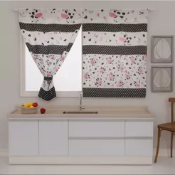 Cortina de Janela Para Cozinha Decorada e Organizada Tecido Oxford Nacional 100% Poliéster