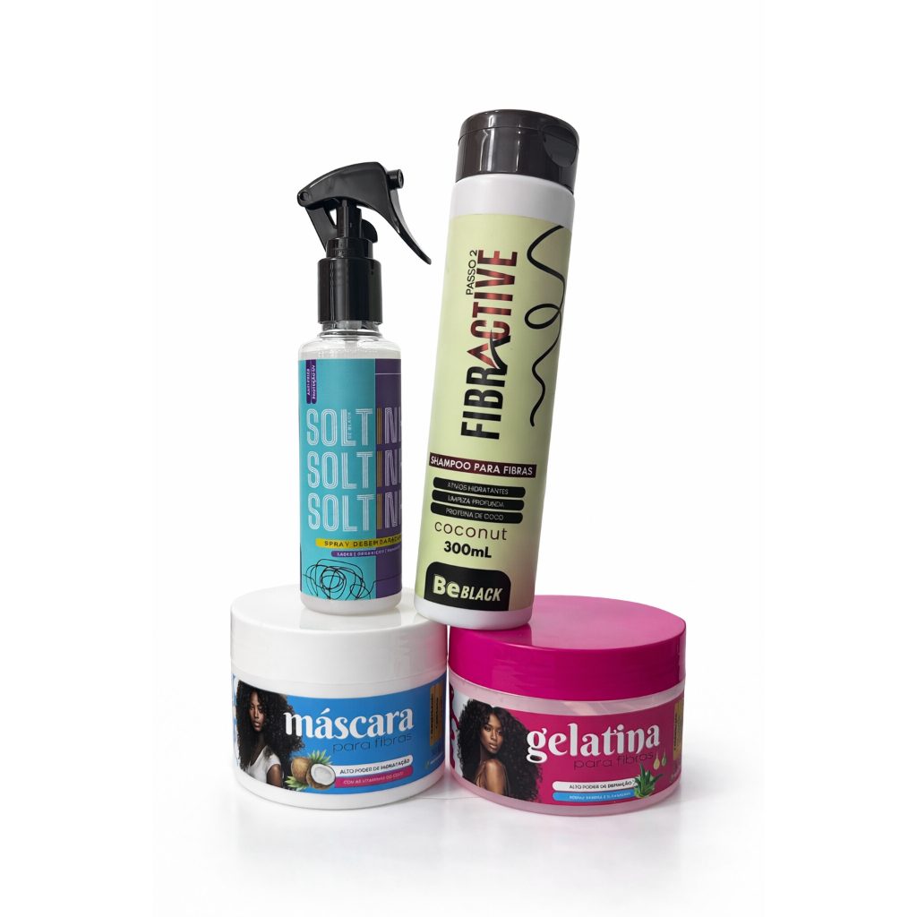 Kit Cuidados P/ Fibras Organicas, Bio Vegetal e Human Hair -  Shampoo Mascara de Hidratação Gelatina e Soltinho