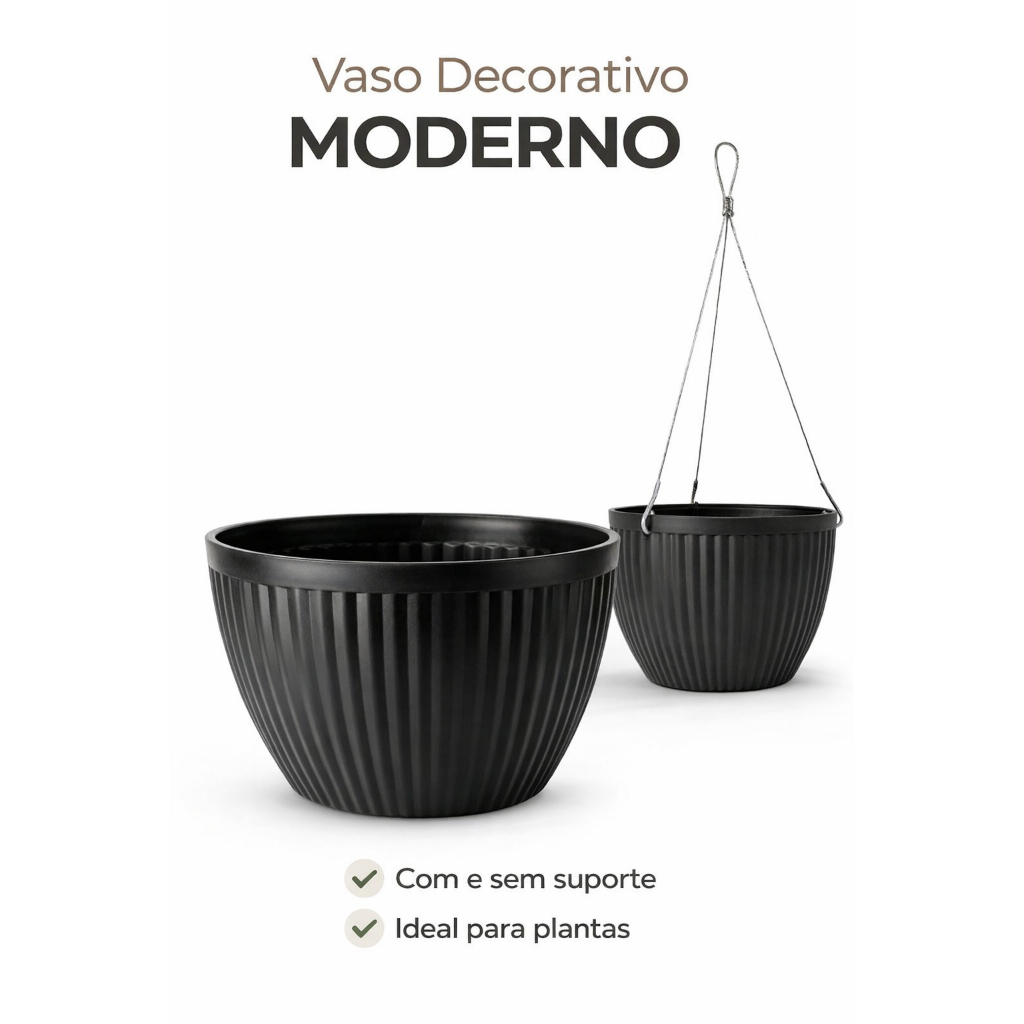 Vaso Suspenso Cuia 21 Modelo Trama Parede/Mesa - Com ou Sem Cabo Aço 50cm