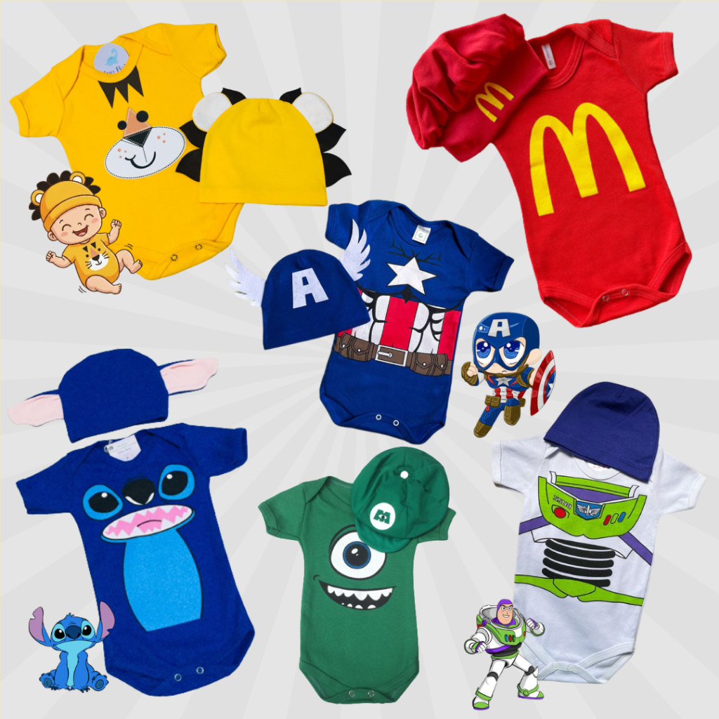 Touca / Boina / Acessórios para mesversario - Mickey, Mundo Bita, Flash, Capitão América, Monstros SA, Chaves, Stitch