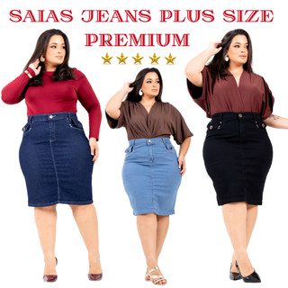 Saias Plus Size PREMIUM  Evangelica Jeans Nas Cores Preta,Azul E Cristal Do Tamanho 46 ao 54
