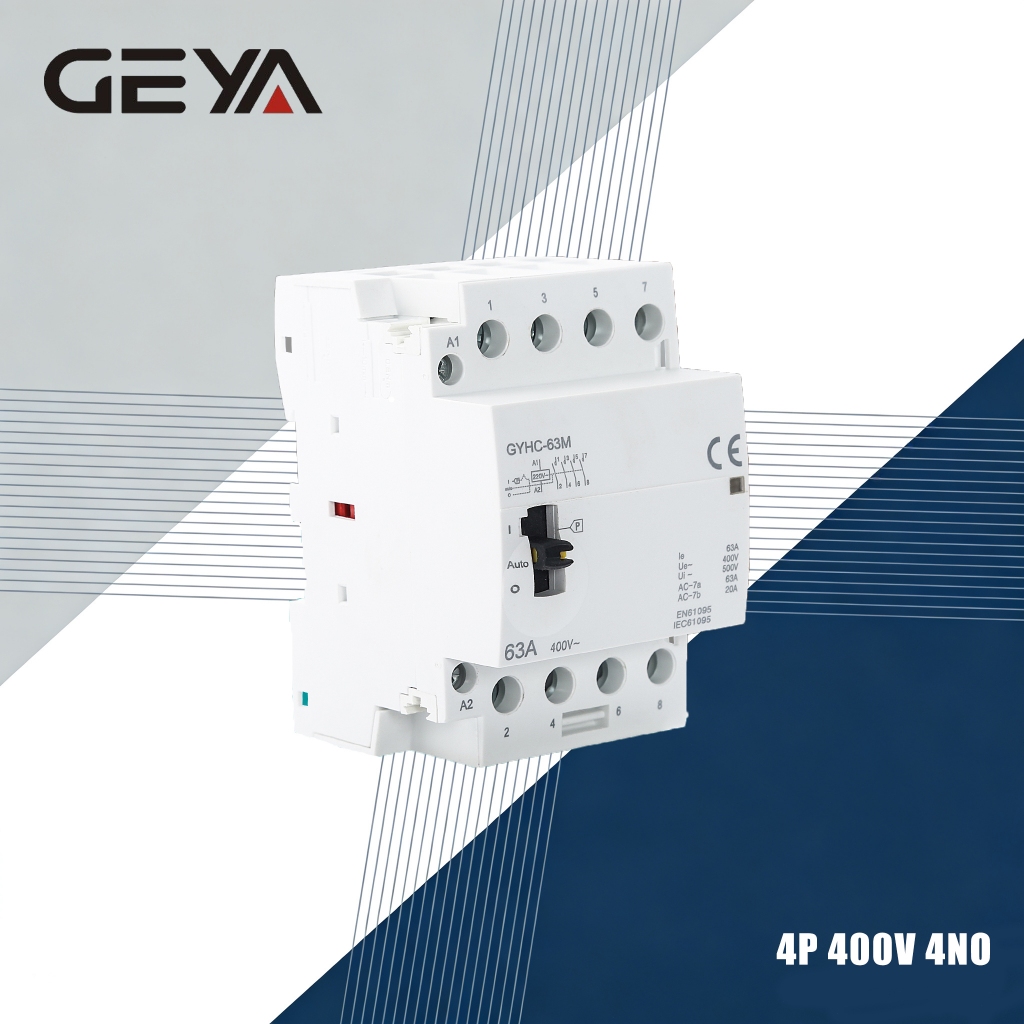GEYA | Contator 4P 4NO 400V AC, Instalação em Trilho, para Sistema Trifásico 4 Fios,Comutação Manual