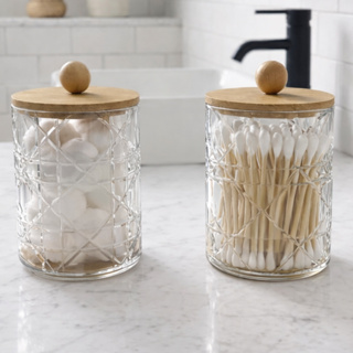 Porta Cotonetes Algodão E Temperos Acrilico Com Tampa De Bambu Porta Condimentos Organizador em Oferta na Shopee