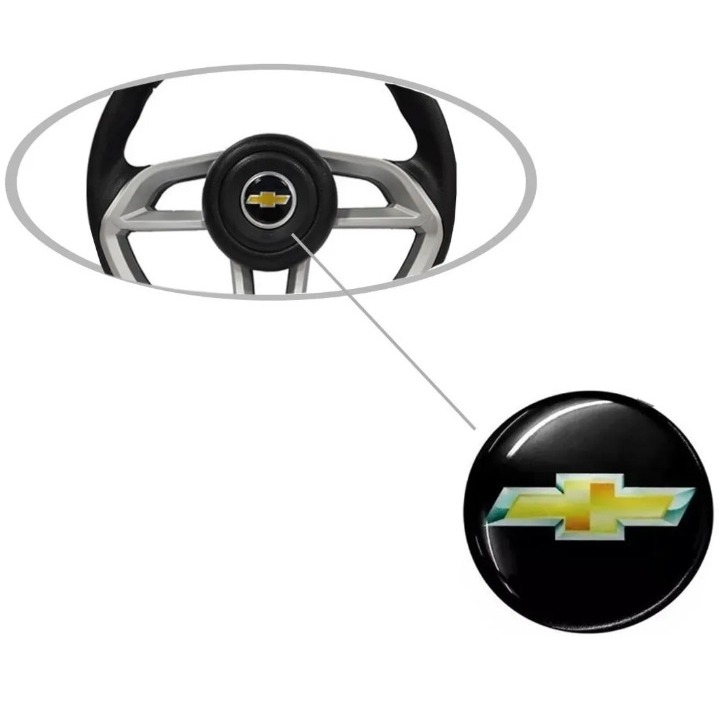 EMBLEMA BOTON PARA VOLANTE GM DOURADO FUNDO PRETO 36mm..