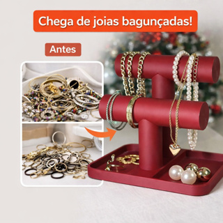 Porta Joias Duplo Organizador De Colares Pulseiras Brincos Anéis Suporte Elegante em Oferta na Shopee