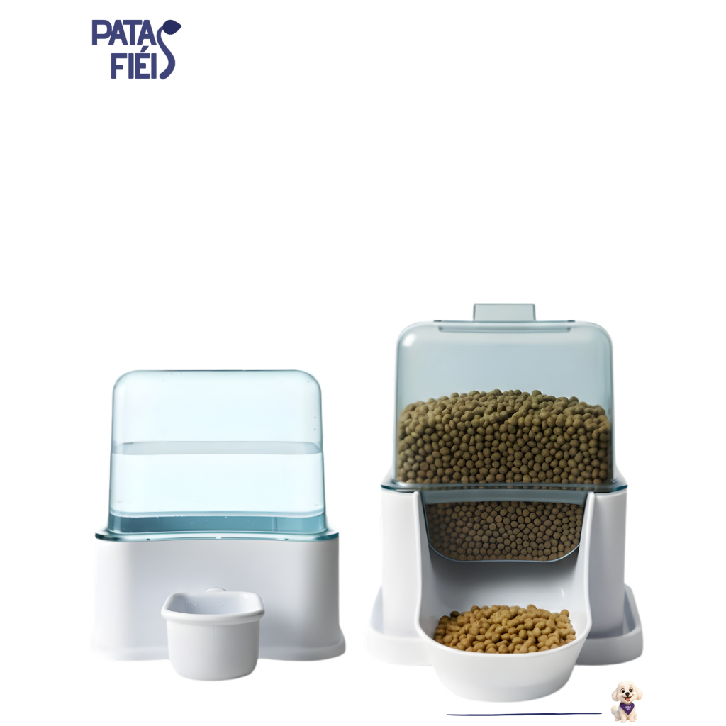 Kit Comedouro 1kg e Bebedouro 2,3l Cachorro Pet Pelo Longo Automatico Cachorro Pequeno Porte