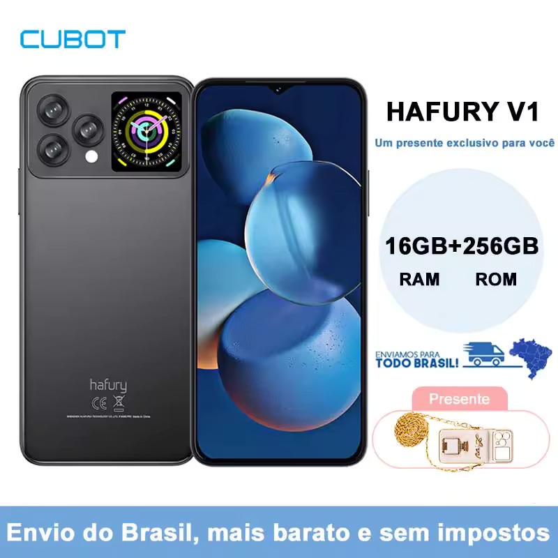 Smartphone Cubot Hafury V1 256GB 16GB RAM Tela Dupla 64MP NFC Android 13 Novo Lacrado