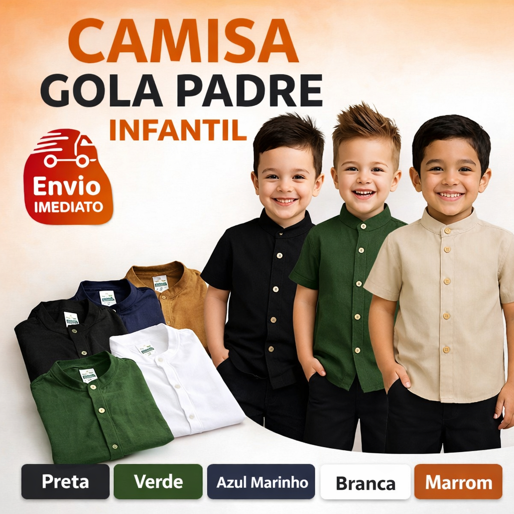 Camisa Social Infantil Manga Curta Lisa Com Gola Padre Tecido Leve - ENVIO IMEDIATO !!!