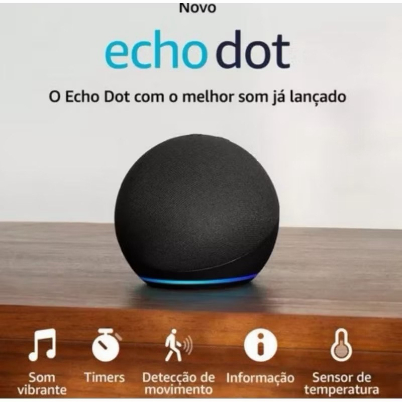SPEAKER AMAZON ECHO DOT ALEXA 5ª GERAÇÃO COR PRETA  NOVO LACRADO
