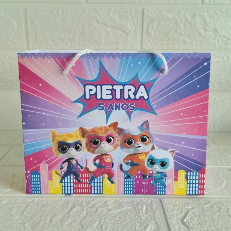 Sacolinha Personalizados Super Kitties | Lembrancinhas | Mimo | Caixinhas para festa Super Gatinhos