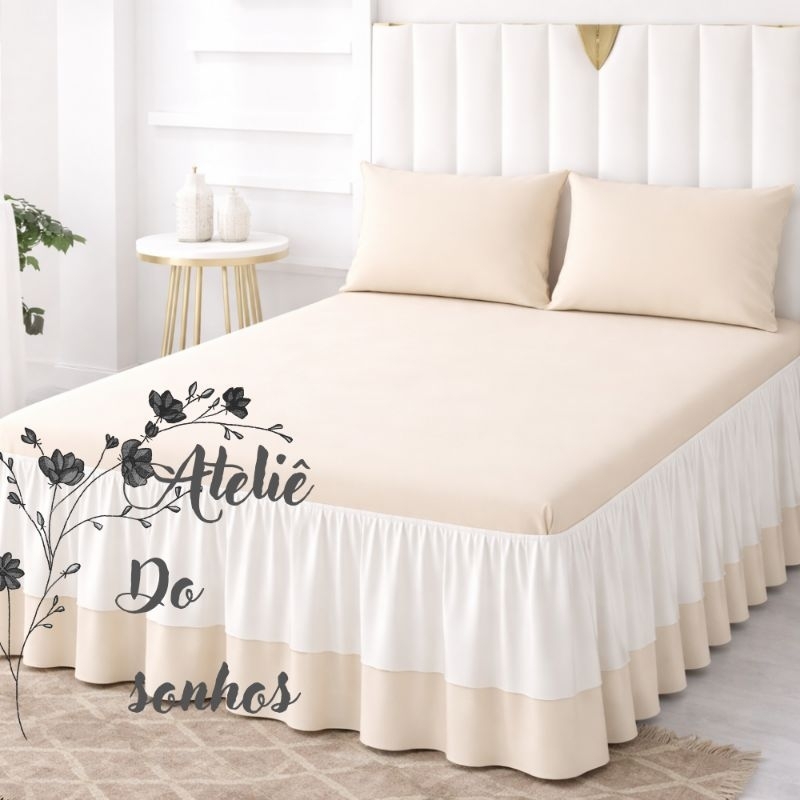 KIT LENÇOL DE CIMA COM BABADO  COLCHA COBRE LEITO  CASAL PADRÃO  DECORAÇAO DE QUERTO ROUPA DE CAMA LUXO