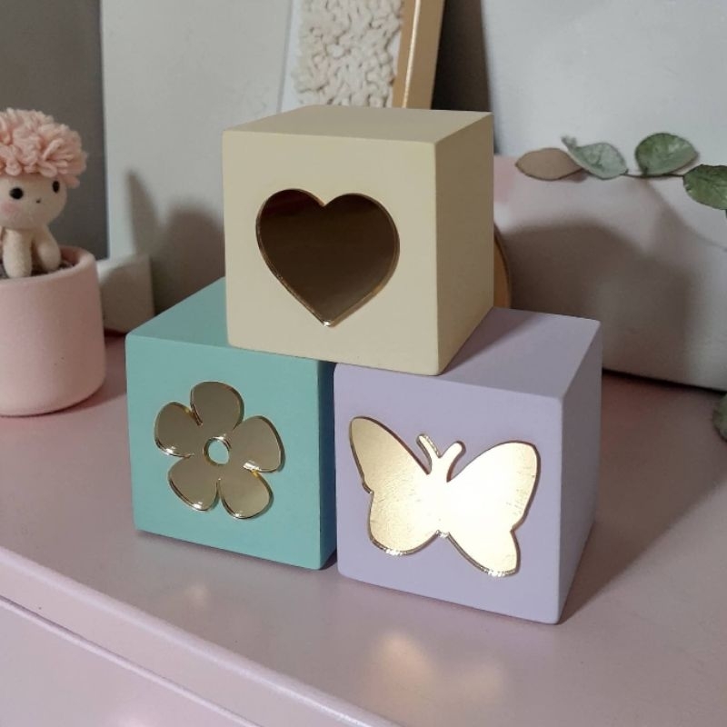 Cubos decorados enfeite e adorno desenho espelhado mdf 6x6