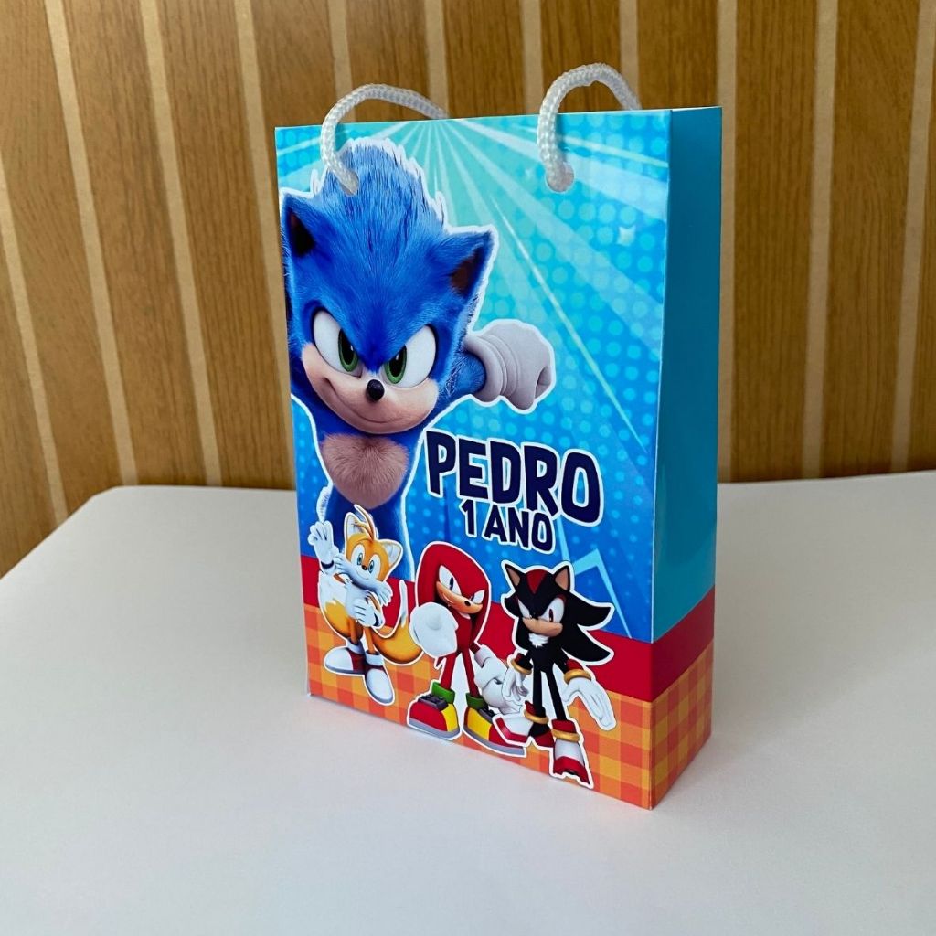Kit Sacolinha 10|15|20 Personalizada Sonic Festa 10x15cm | Lembrancinha, Embalagem, Kit Presente com Alça