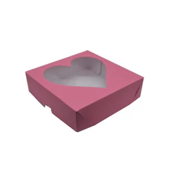 Caixa visor CORAÇÃO ROSA - 10unidades - 15x15x4