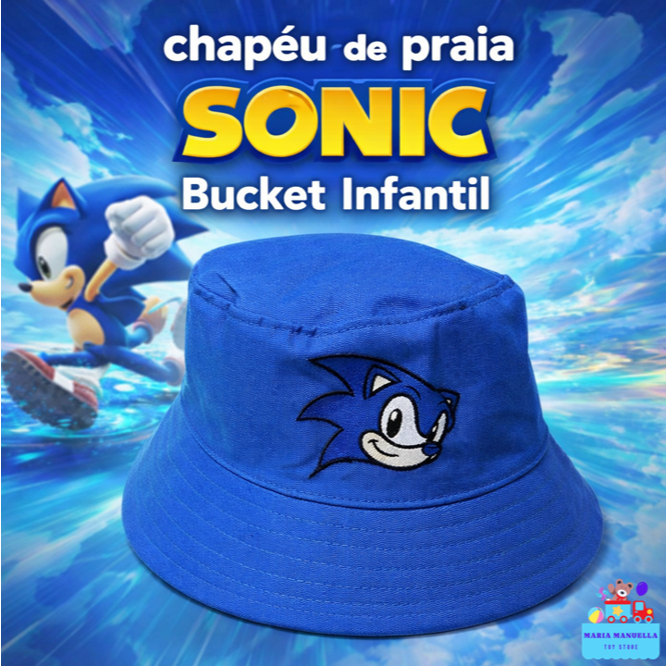 Chapéu de Praia Sonic Bucket Infantil Piscina Menino Presente Boné Praia Criança Protetor UV