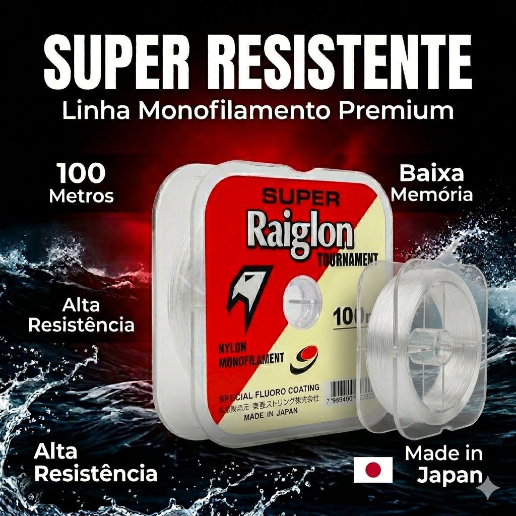 Linha de Pesca Monofilamento Super Raiglon 100m - Marine - Reventido de fluorcarbon Pesqueiro Tamba Tilápia Pintado