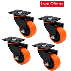 Kit 4 Rodas Rodízio Giratório 3' Pol 75mm PU SEM FREIO Reforçado p/ Carrinho Móveis Bancada Vollekz